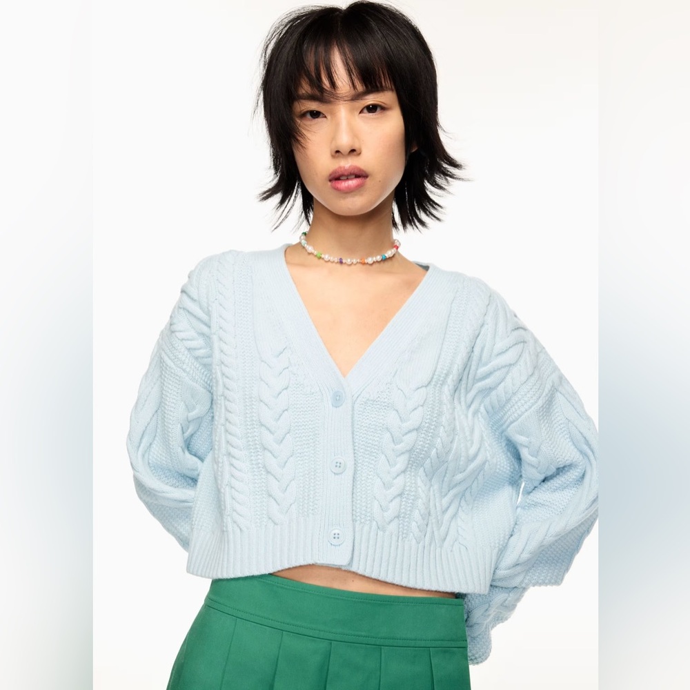 Aritzia Light Blue Cable Knit Cardigan